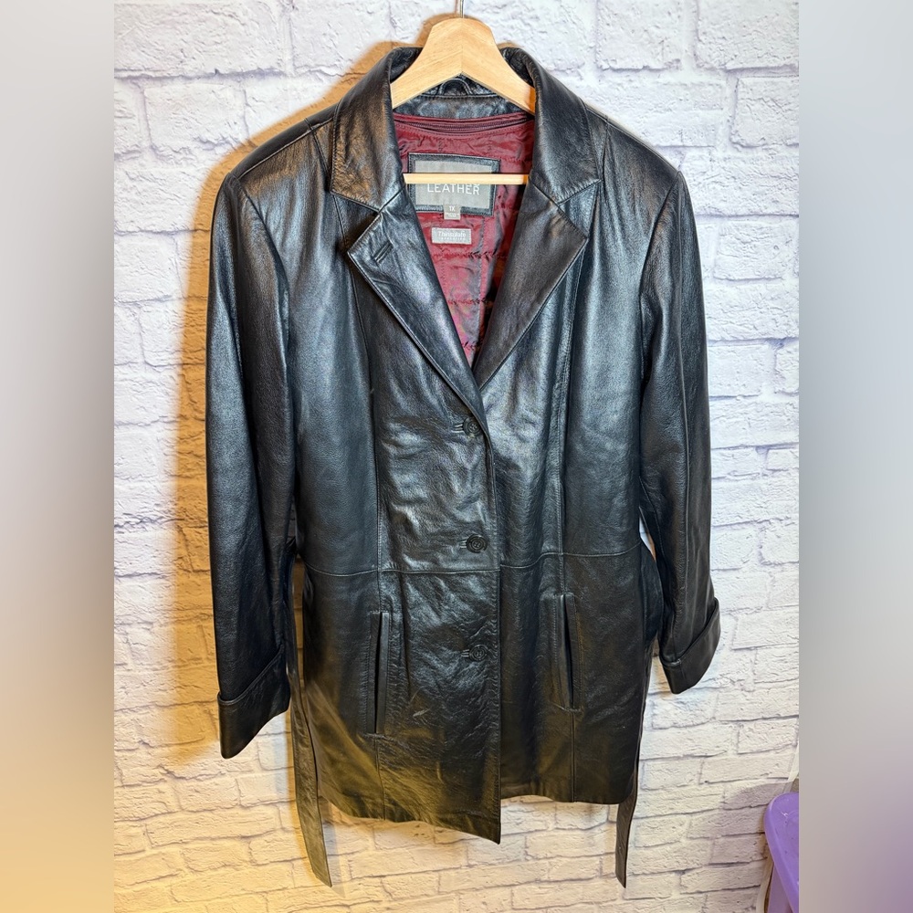 Vintage Wilson Leather Jacket Women 1X Belted Coat Trench Coat Grunge‎